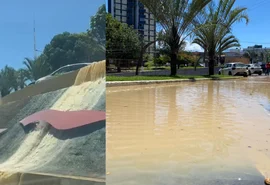 'Cachoeira' em viaduto no Farol surpreende motoristas; BRK diz que vazamento é normal