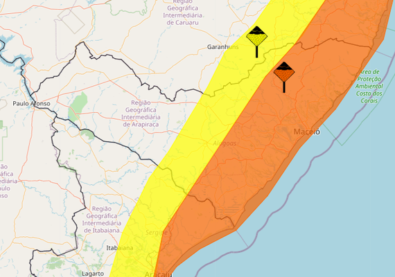 Inmet renova alerta de chuvas para Alagoas; 58 municípios continuam com ‘’aviso de perigo’’, confira a lista