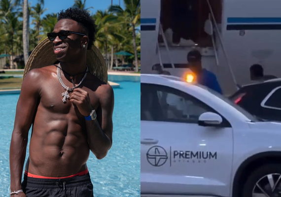 Vini Jr. embarca em jato executivo rumo a Madri após temporada na Bahia