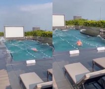 Turista fica preso em piscina de hotel durante terremoto em Taiwan; veja vídeo