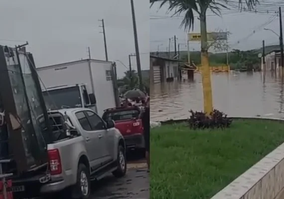Com rodovia inundada, motoristas ficam ilhados na pista em São Luís do Quitunde