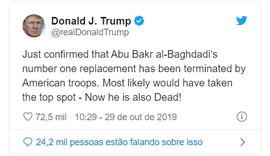 Trump anuncia a morte do suposto sucessor de al-Baghdadi no Daesh