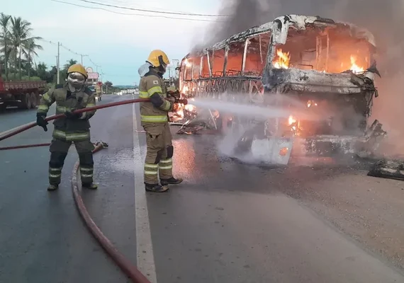 Ônibus de turismo que seguia de Alagoas para São Paulo pega fogo em rodovia