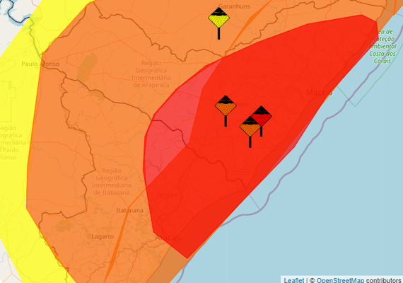 Inmet emite novo alerta de chuva, na cor vermelha, para 76 municípios de Alagoas no grau de “grande perigo”