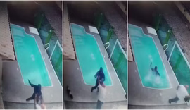 Assaltante cai em piscina durante roubo e vítima consegue fugir