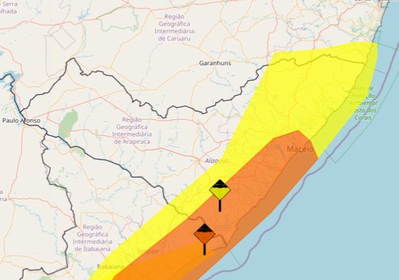 Inmet emite dois alertas de chuvas intensas para AL; confira a lista de 72 municípios