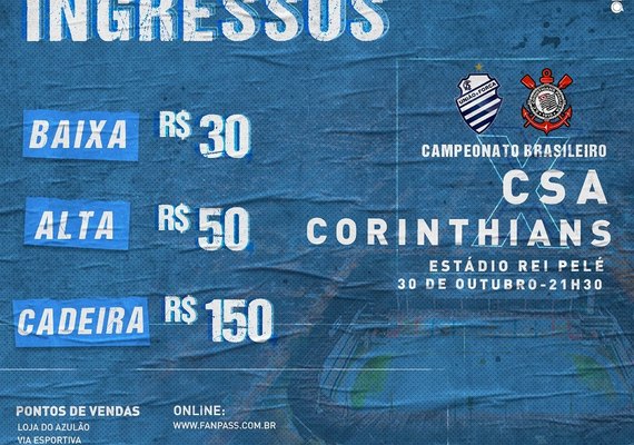 CSA X Corinthians: confira preços e onde comprar os ingressos