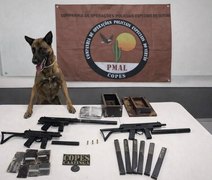 Polícia Militar apreende metralhadoras e quase 2kg de drogas em ônibus na BR-316