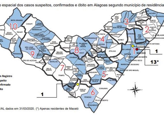 Covid-19: 53 municípios alagoanos apresentam casos suspeitos da doença