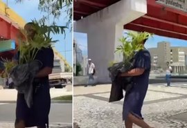 'Eu não roubei, eu ganhei': mulher filmada com planta do Salgadinho quebra o silêncio