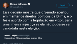 Renan Calheiros comentou decisão do TRE-MG sobre Dilma