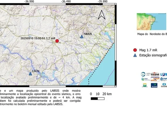 Arapiraca é atingido por tremor de terra e é percebido em diversos pontos da cidade