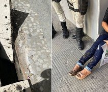 Mulher cai em buraco e é socorrida na Rua do Comércio, em Maceió