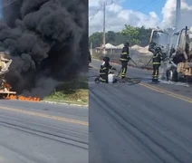 Caminhão betoneira pega fogo na Cidade Universitária e mobiliza equipe de bombeiros