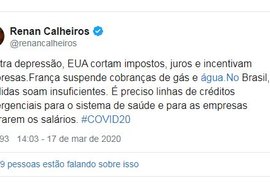 Calheiros cobra medidas econômicas para o enfrentamento da crise