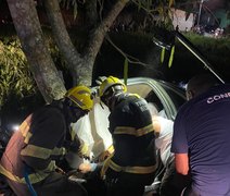 VÍDEO: Carro colide com árvore e deixa duas pessoas presas às ferragens, em Pilar