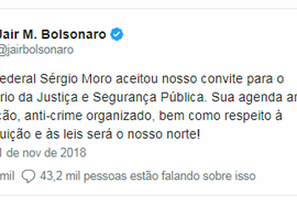 Moro aceita convite para Ministério da Justiça do governo Bolsonaro