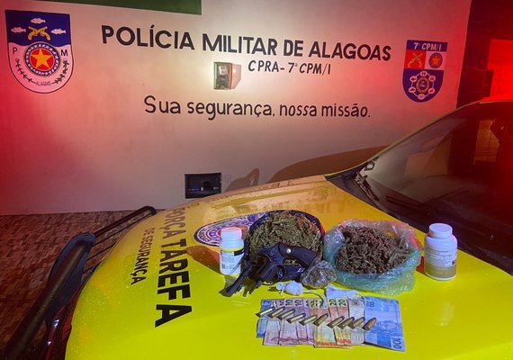PM apreende drogas, arma de fogo e objetos ilícitos em Girau do Ponciano e Maceió