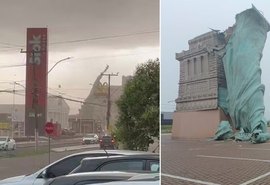 VÍDEO: Estátua da Havan é derrubada por vendaval em Porto Alegre