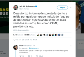 No Twitter, Bolsonaro desautoriza matéria em jornal sobre CPMF