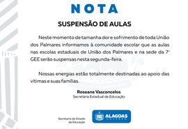 Secretaria de Educação suspende aulas nesta segunda (25) nas escolas da rede estadual de União dos Palmares