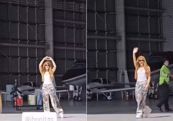 Shakira desembarca no Rio e manda coração para fãs antes de show em Copacabana