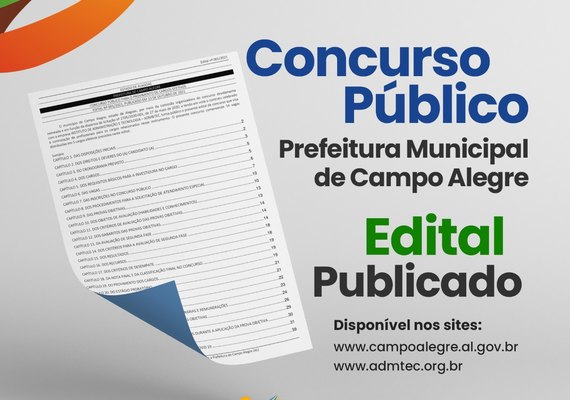 Prefeitura de Campo Alegre divulga edital com 54 vagas de até R$ 5 mil