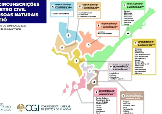 Nova divisão dos cartórios de registro civil entra em vigor em Maceió