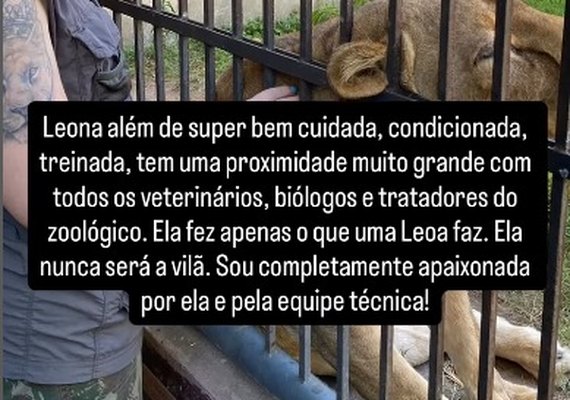 Veterinária de leoa que matou jovem em João Pessoa se pronuncia nas redes sociais