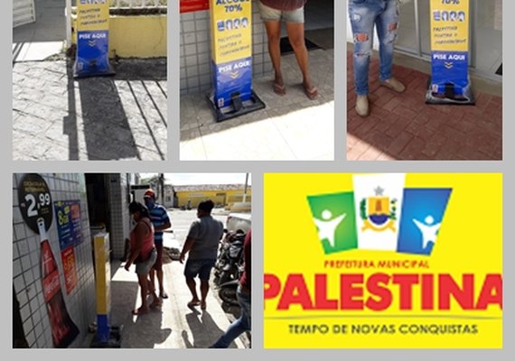 Prefeitura de Palestina instala totens de álcool em gel para auxiliar no combate à Covid-19