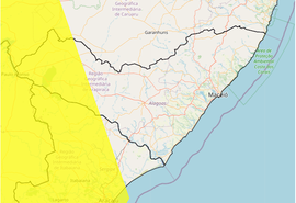 ﻿Inmet emite alerta de chuvas intensas para 20 municípios de AL