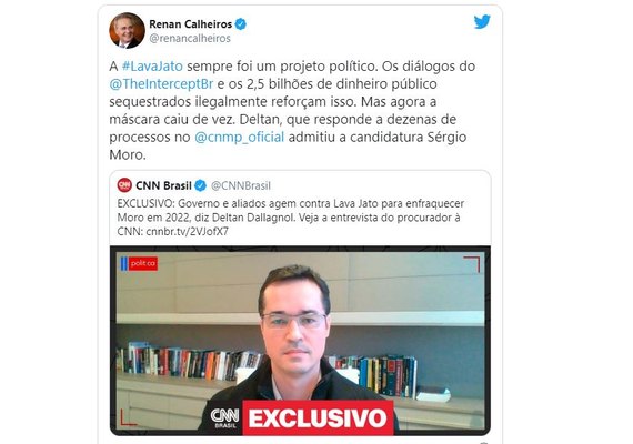 “Agora a máscara caiu de vez”, diz senador sobre candidatura de Moro