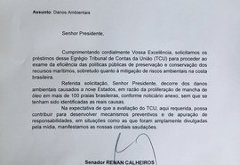 Renan Calheiros pede auditoria no TCU sobre vazamento de óleo no Nordeste