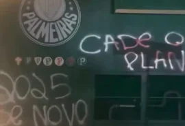 Muros da sede do Palmeiras são pichados após goleada sofrida contra o Novorizontino